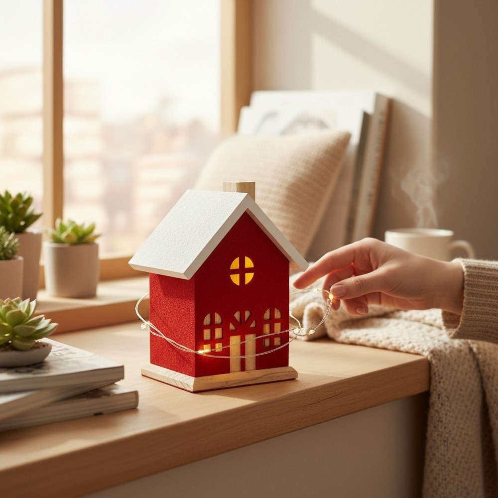Threshold Wood House Figurine Red Excellent Christmas Decor 16934751